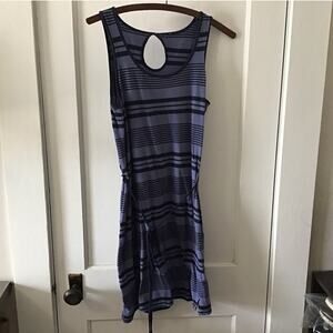Toad & Co Blue Striped Midi Tank Dress  Waist Tie  Organic Cotton Blend small